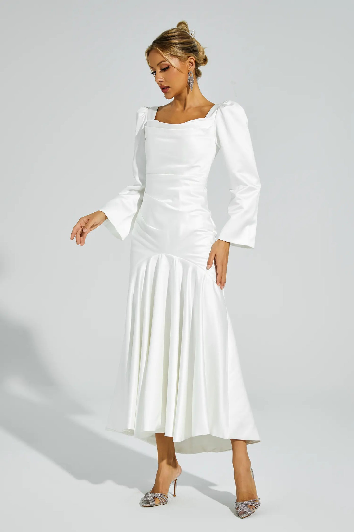 Bruno White Satin Evening Dress