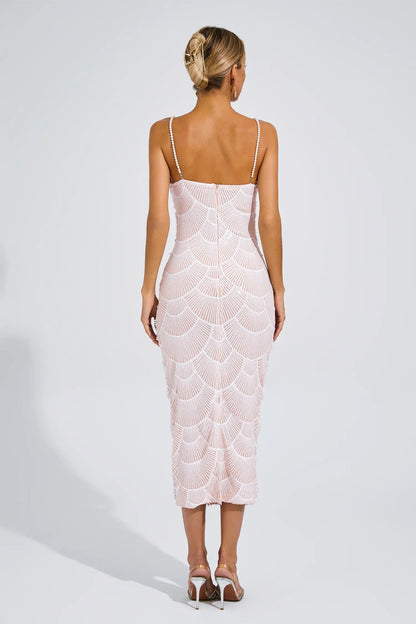Bryce Beige Pearls Midi Slip Dress