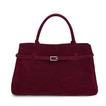 Buckle Decorative Faux Suede Hasp Large Tote Handbag
