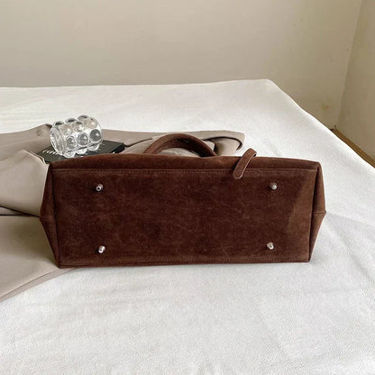 Buckle Decorative Faux Suede Hasp Large Tote Handbag