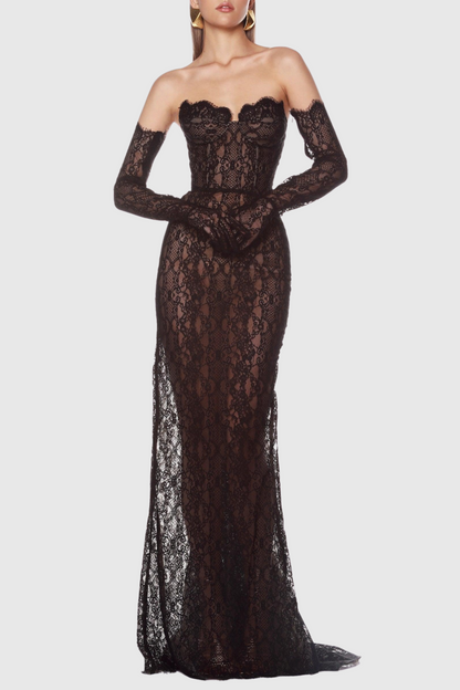 Burlita Strapless Lace Maxi Dress