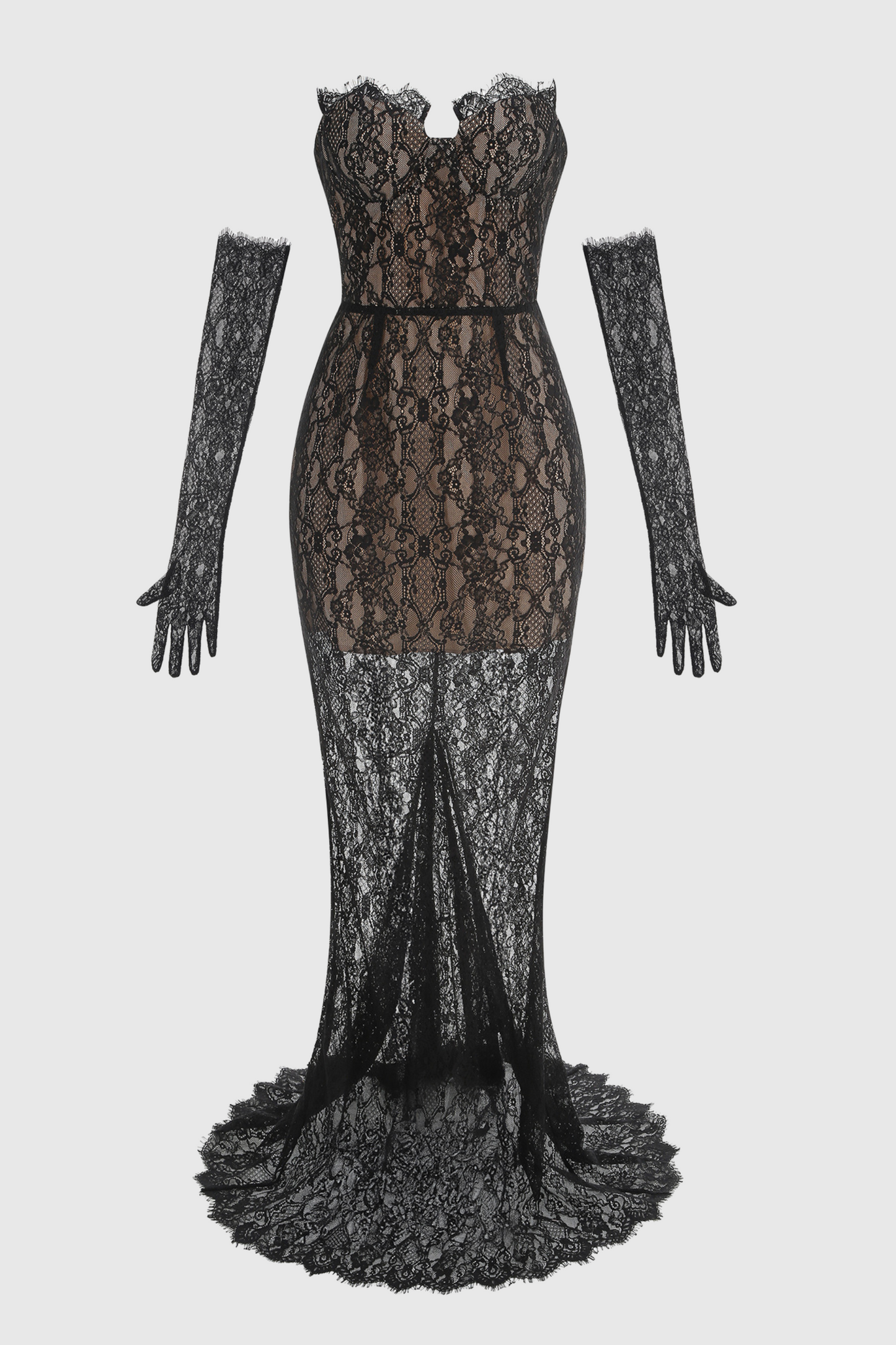 Burlita Strapless Lace Maxi Dress