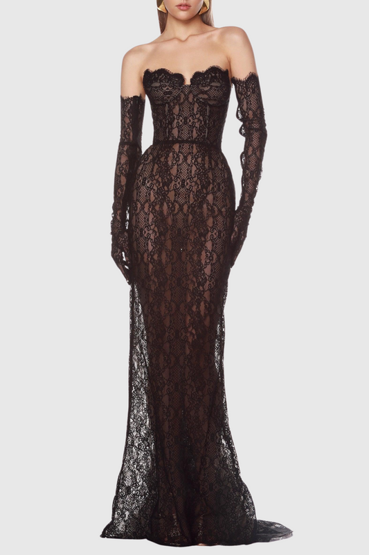 Burlita Strapless Lace Maxi Dress