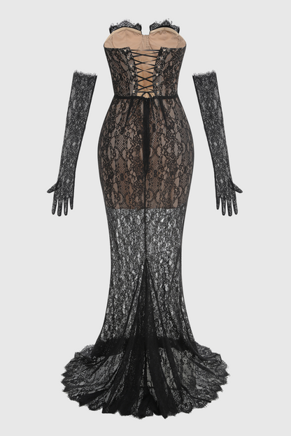 Burlita Strapless Lace Maxi Dress