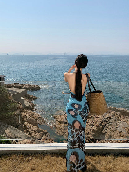 Butterfly Print Halter Bodycon Dress Sexy Summer Look