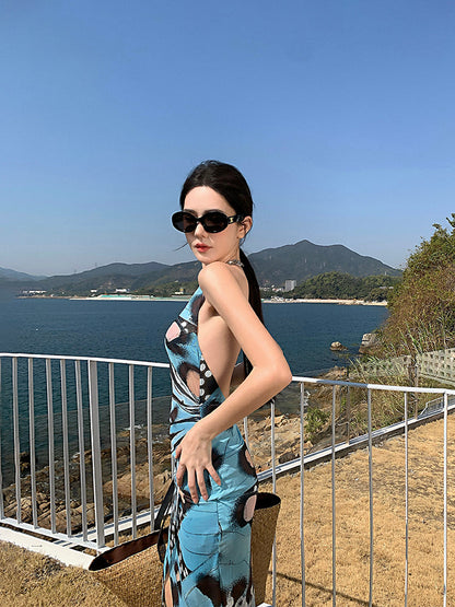 Butterfly Print Halter Bodycon Dress Sexy Summer Look