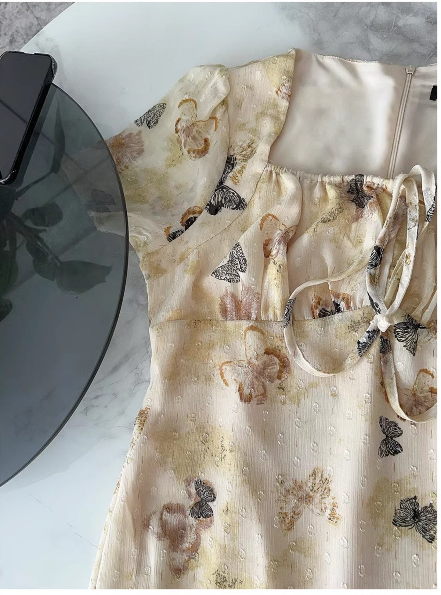 Butterfly Print Tie Waist Dress Plus-Size