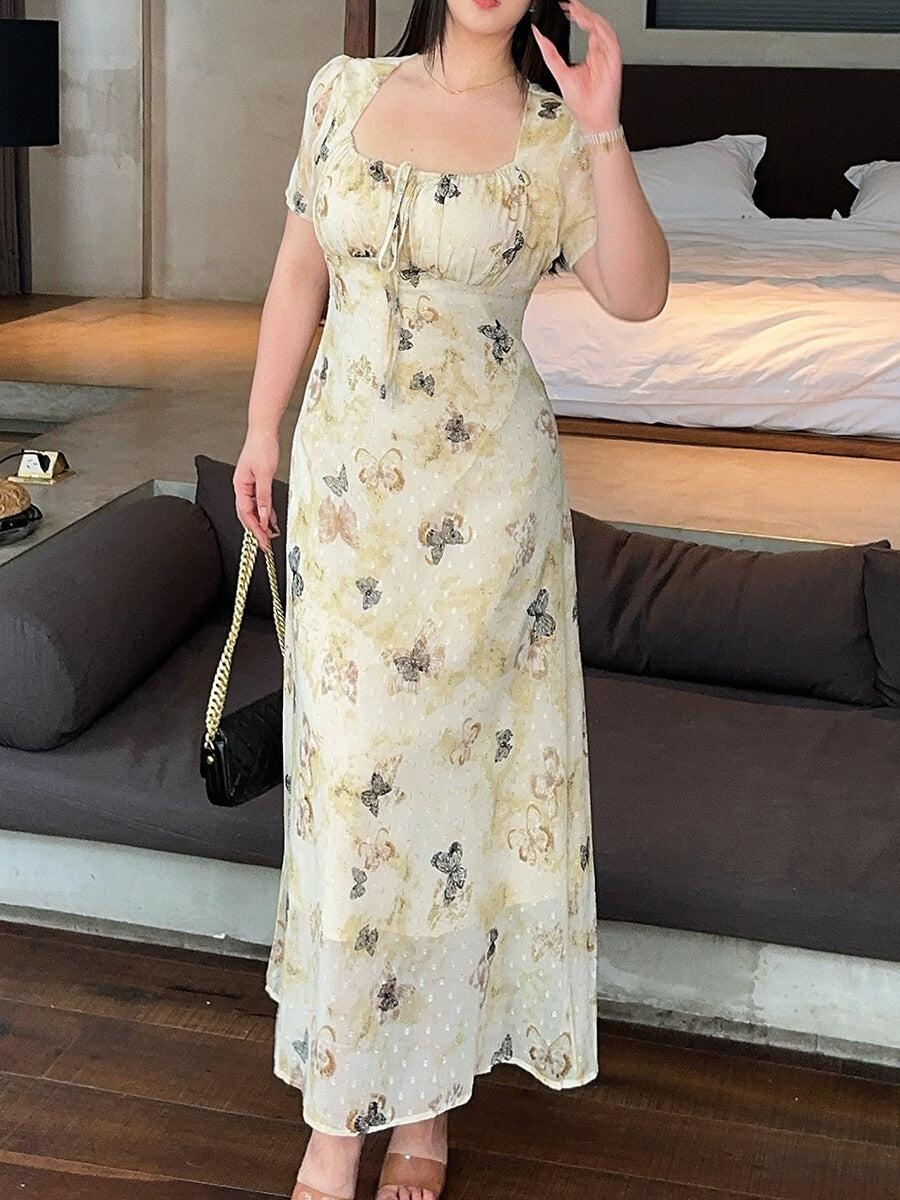 Butterfly Print Tie Waist Dress Plus-Size
