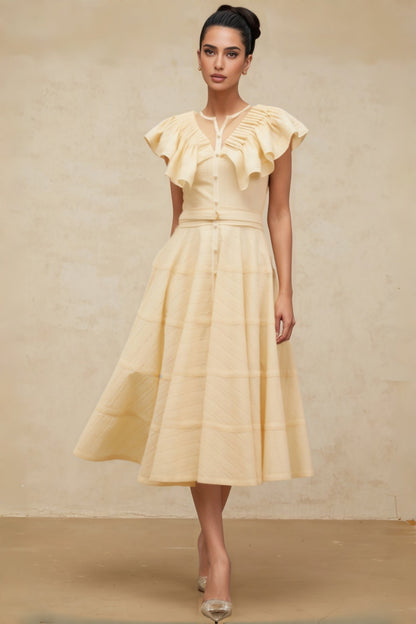 Bren Ruffle V-Neck Midi Dress