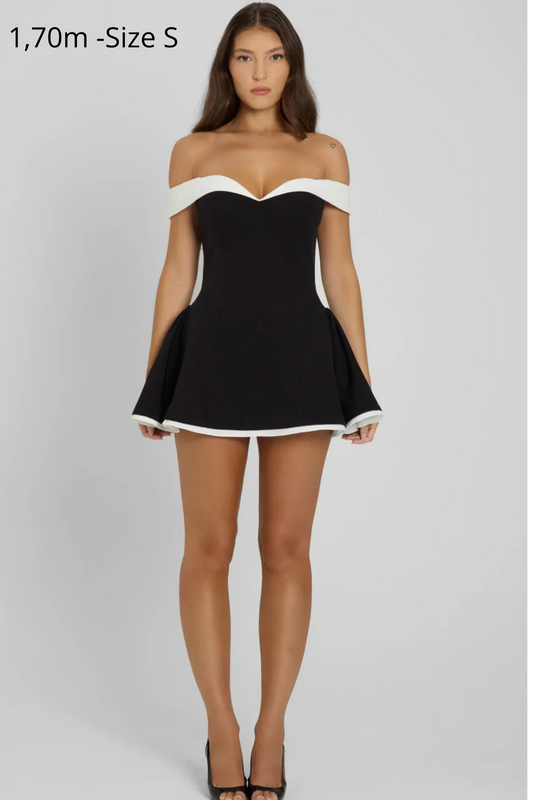 Alina Contrast Mini Dress in Black