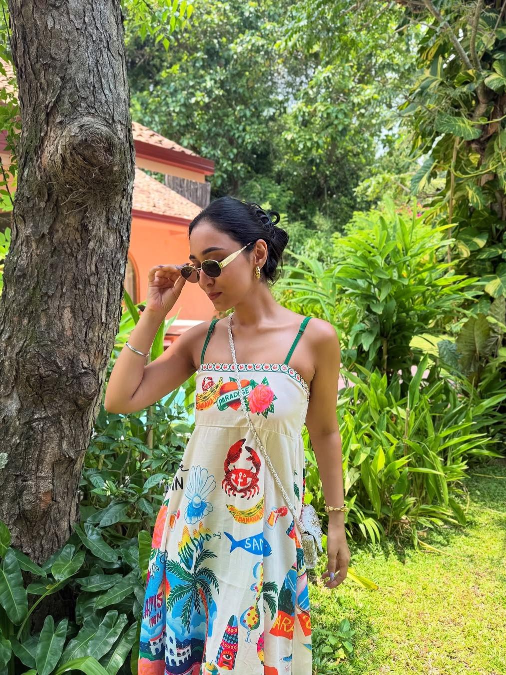 Paradise Graffiti Print Swing Sundress Beach Dress