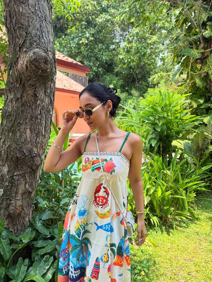 Paradise Graffiti Print Swing Sundress Beach Dress
