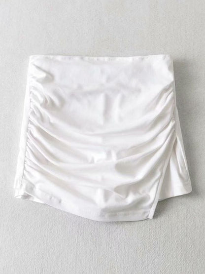 Ruched Split Lined Mini Skirt