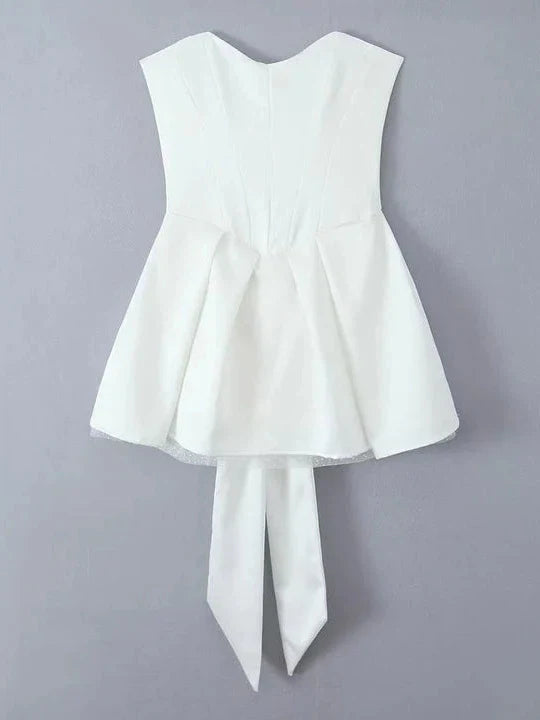 Bow Applique Corset Tube Flare Short Dress