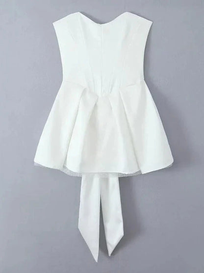 Bow Applique Corset Tube Flare Short Dress
