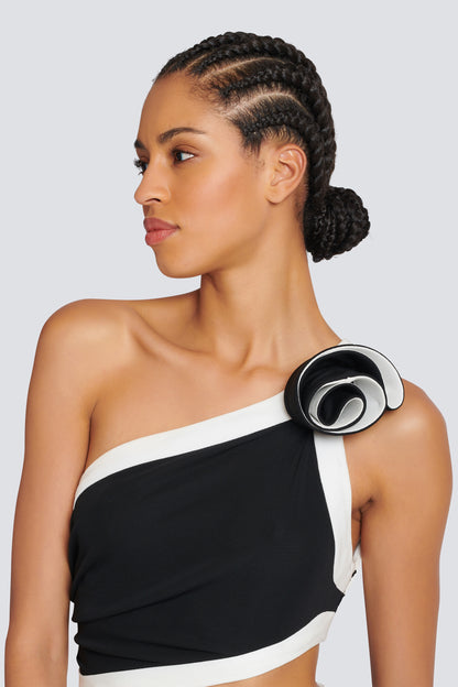 Salome Asymmetric Floral Applique Maxi Dress