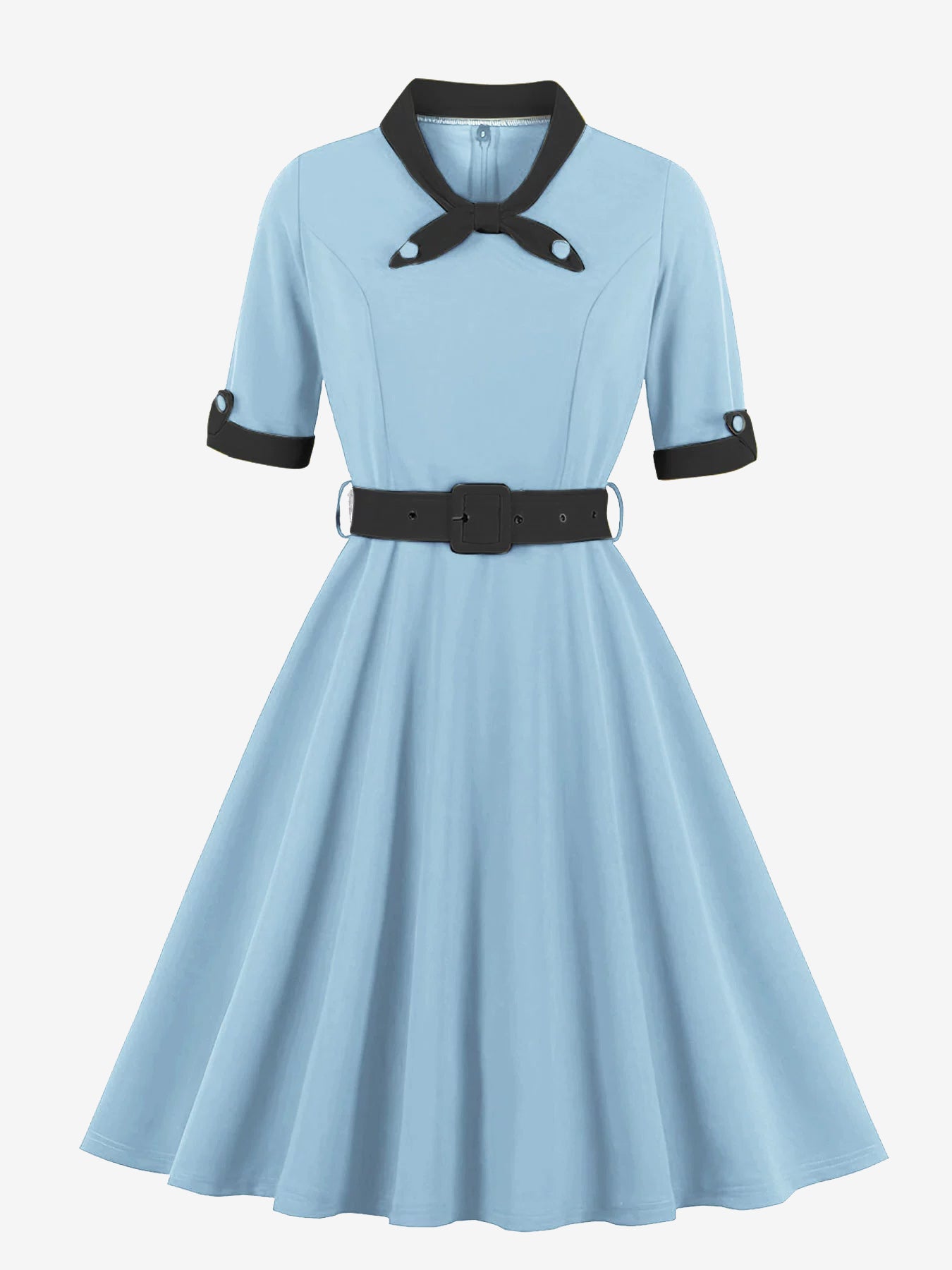 Vintage Dress 1950s Yellow Two-Tone Bows Short Sleeves Embellished Collar Medium Swing Dress