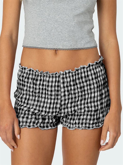 Ruched Plaid Slim Fit Short