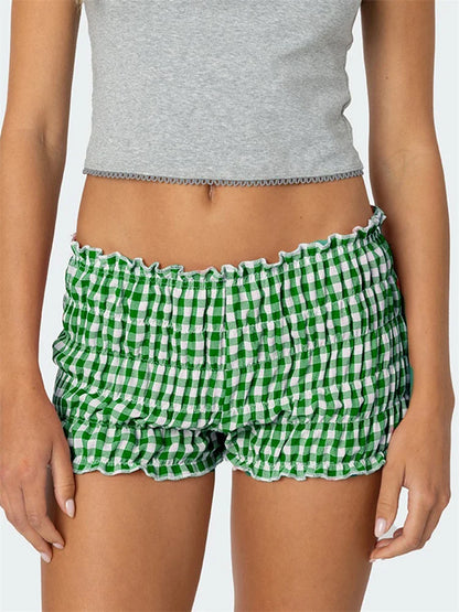Ruched Plaid Slim Fit Short
