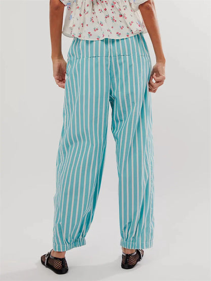 Striped Print Loose Casual Elastic Waist Pant