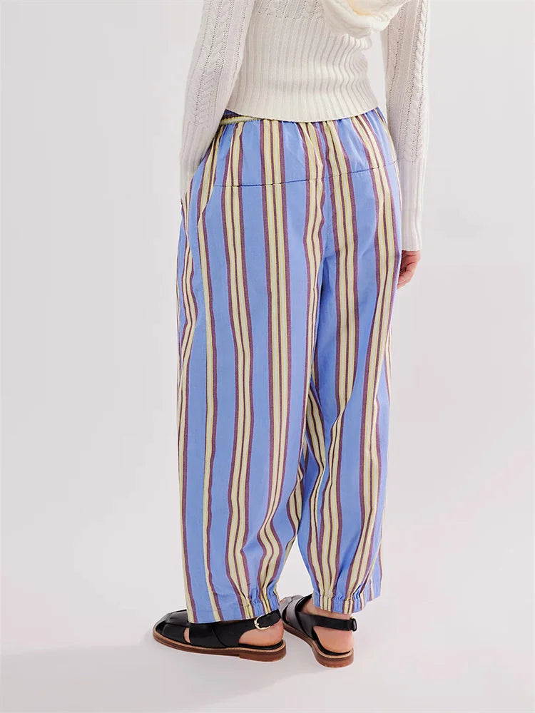 Striped Print Loose Casual Elastic Waist Pant