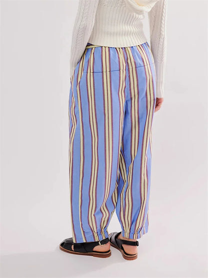 Striped Print Loose Casual Elastic Waist Pant