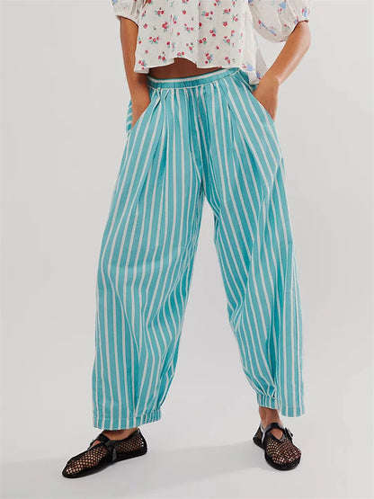 Striped Print Loose Casual Elastic Waist Pant