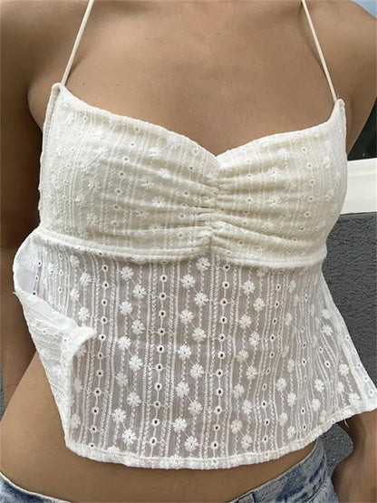 Floral Halter Backless Y2K Fairycore Crop Tank Top