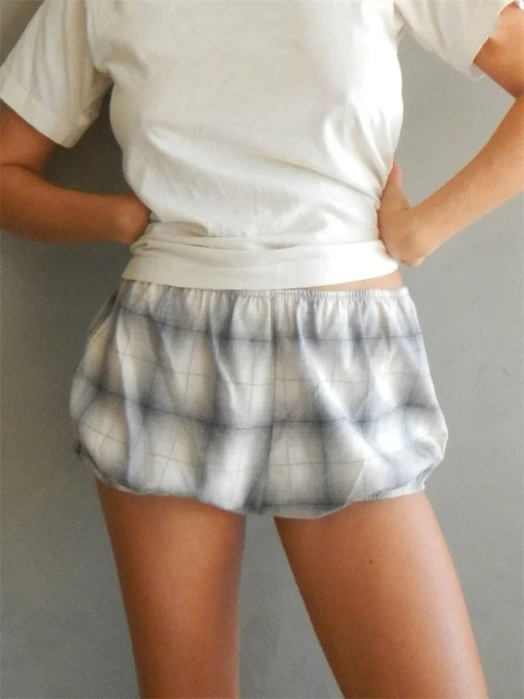 Plaid Striped Elastic Waist Short