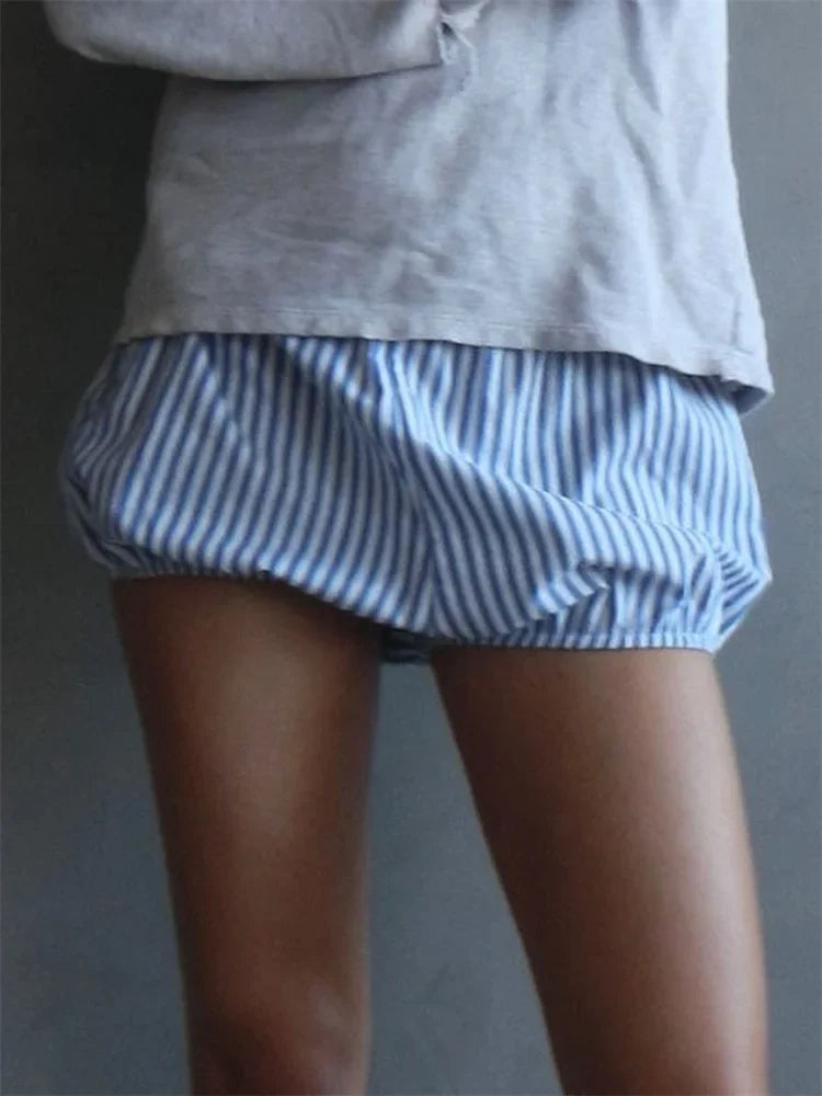 Plaid Striped Elastic Waist Short