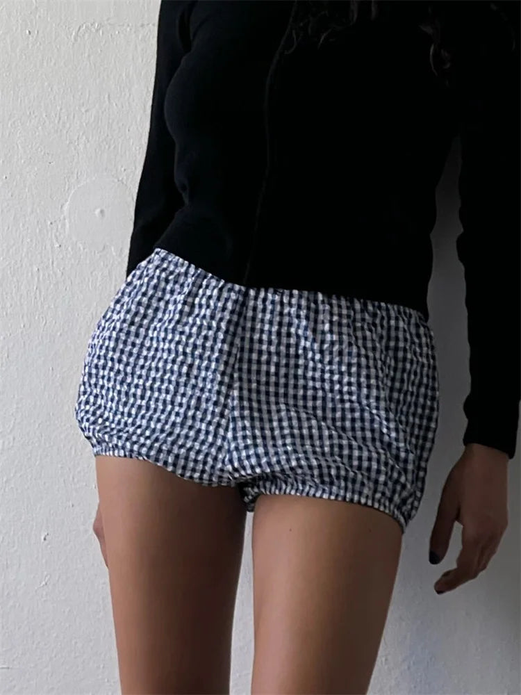 Plaid Striped Elastic Waist Short