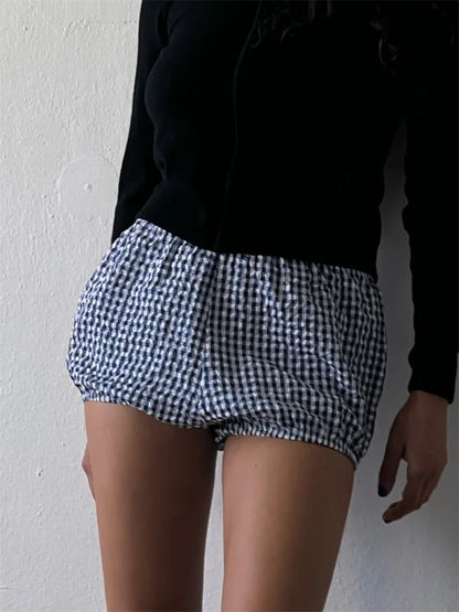 Plaid Striped Elastic Waist Short