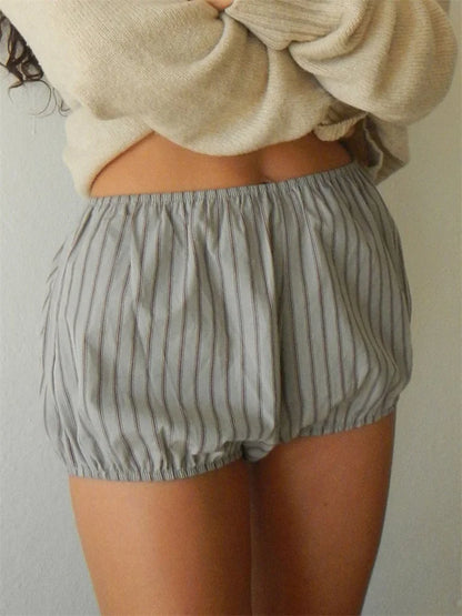 Plaid Striped Elastic Waist Short