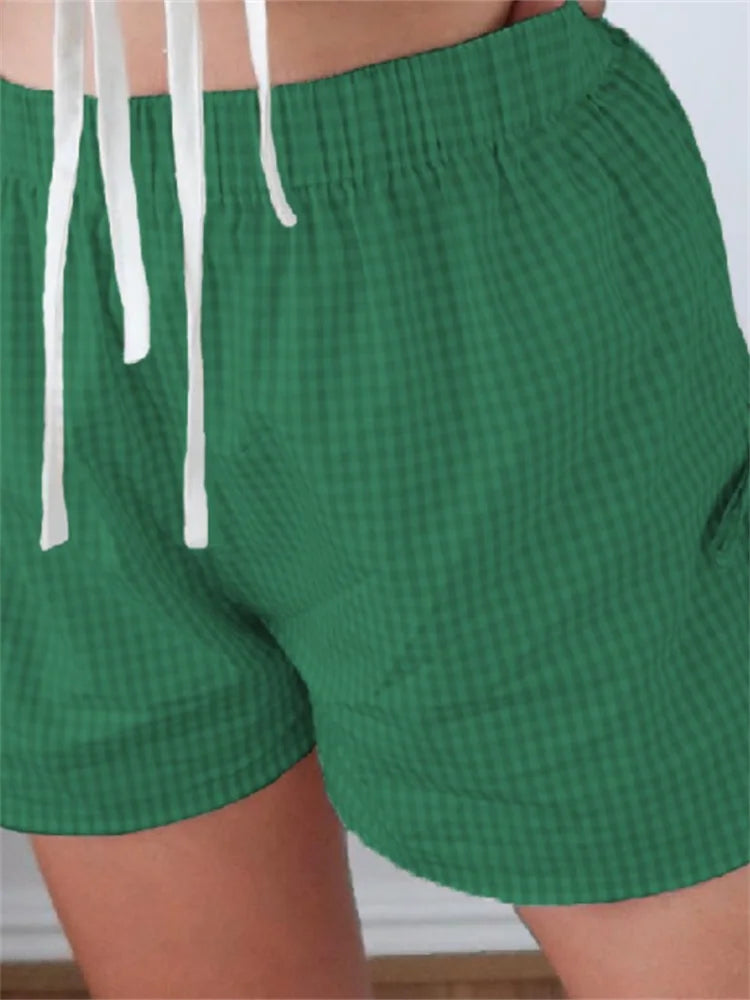 Plaid Split Lace-Up HolLow Short
