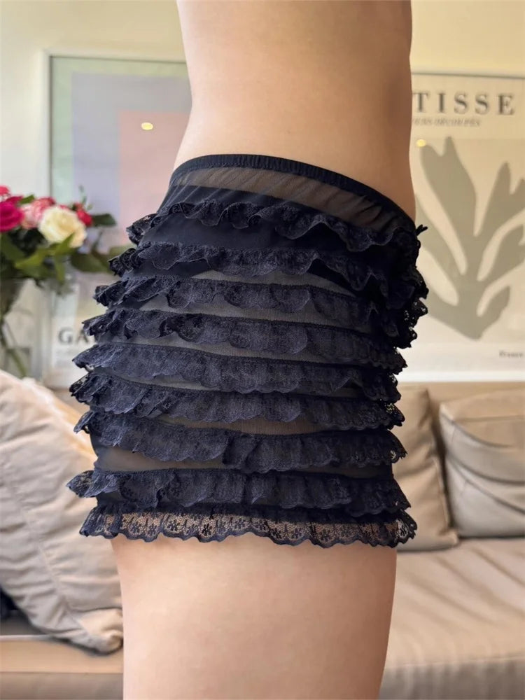 Sheer Mesh Ruffle Sleep Short