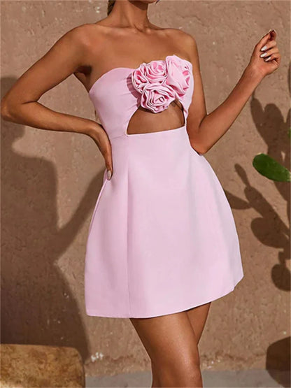 3D Flower Cutout Mini Dress