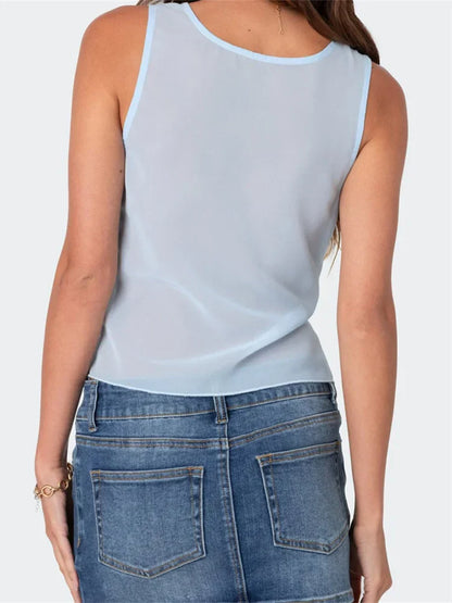 Asymmetrical Lace Trim Deep V-neck Slim Crop Top