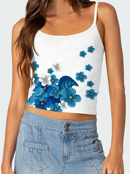 Floral Backless Spaghetti Strap Retro Crop Top