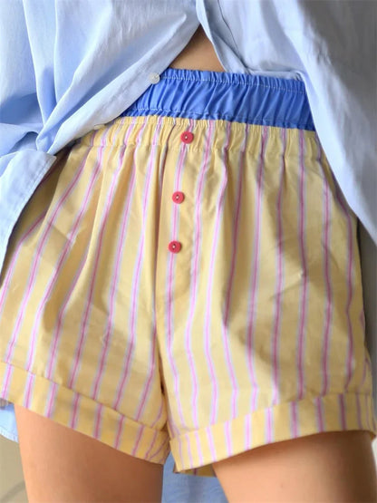 Patchwork Striped Elastic Waist Short