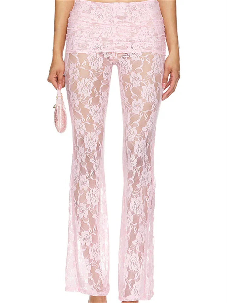 Flared Leg Lace See-Through Bootcut Fashion Pant