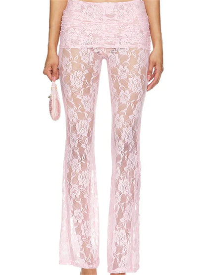 Flared Leg Lace See-Through Bootcut Fashion Pant
