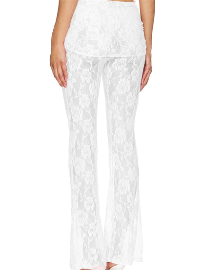 Flared Leg Lace See-Through Bootcut Fashion Pant