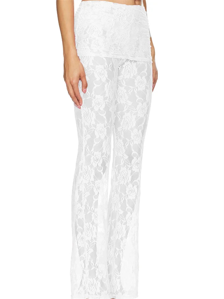 Flared Leg Lace See-Through Bootcut Fashion Pant