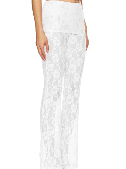 Flared Leg Lace See-Through Bootcut Fashion Pant