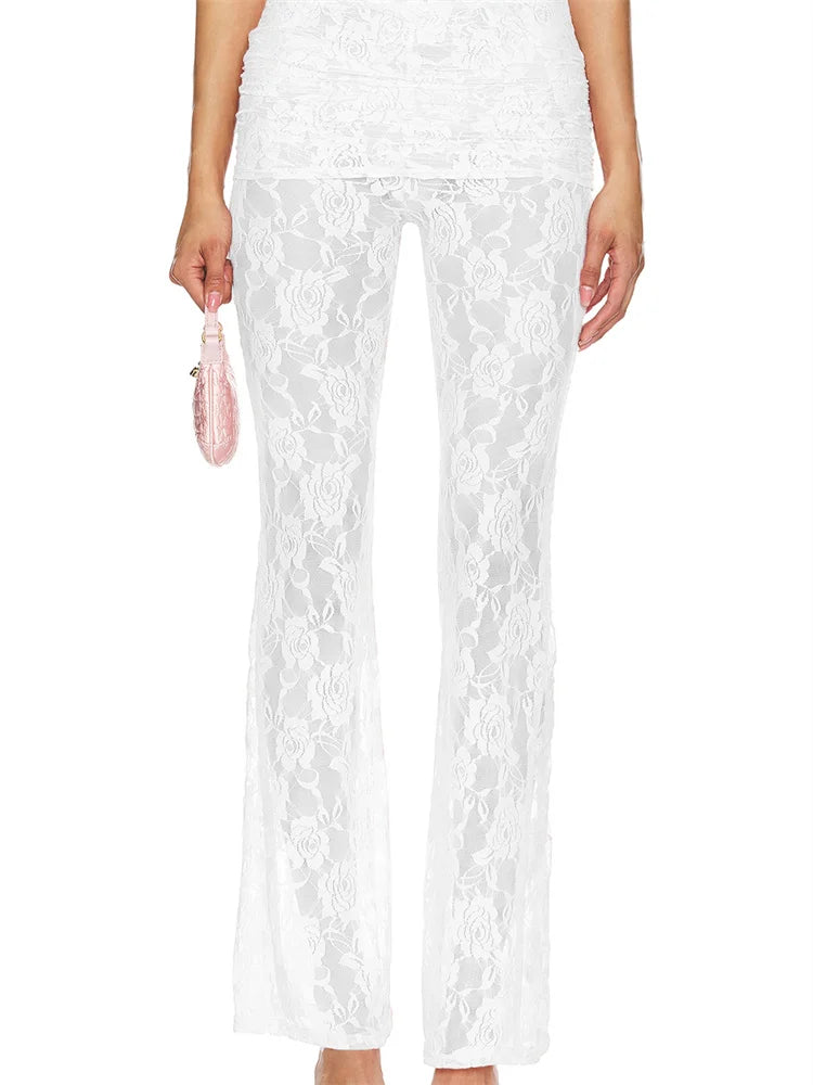 Flared Leg Lace See-Through Bootcut Fashion Pant