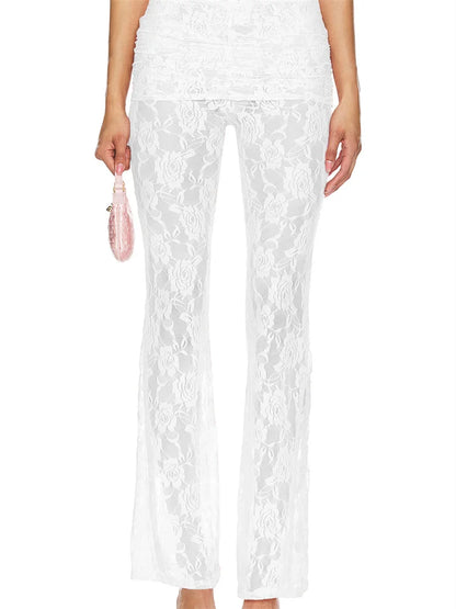 Flared Leg Lace See-Through Bootcut Fashion Pant