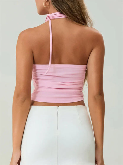 Off Shoulder 3D Flower Ruched Tube Crop Top