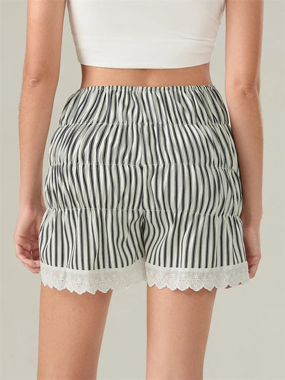 Striped Lace Lantern Ruched Short