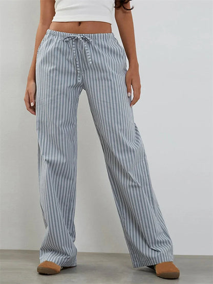 Striped Patchwork Drawstring Elastic Waist Pant