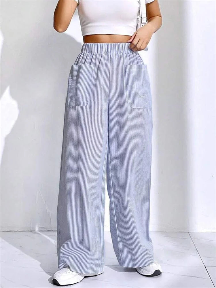 Loose High Waist Striped Lounge Streetwear Pant